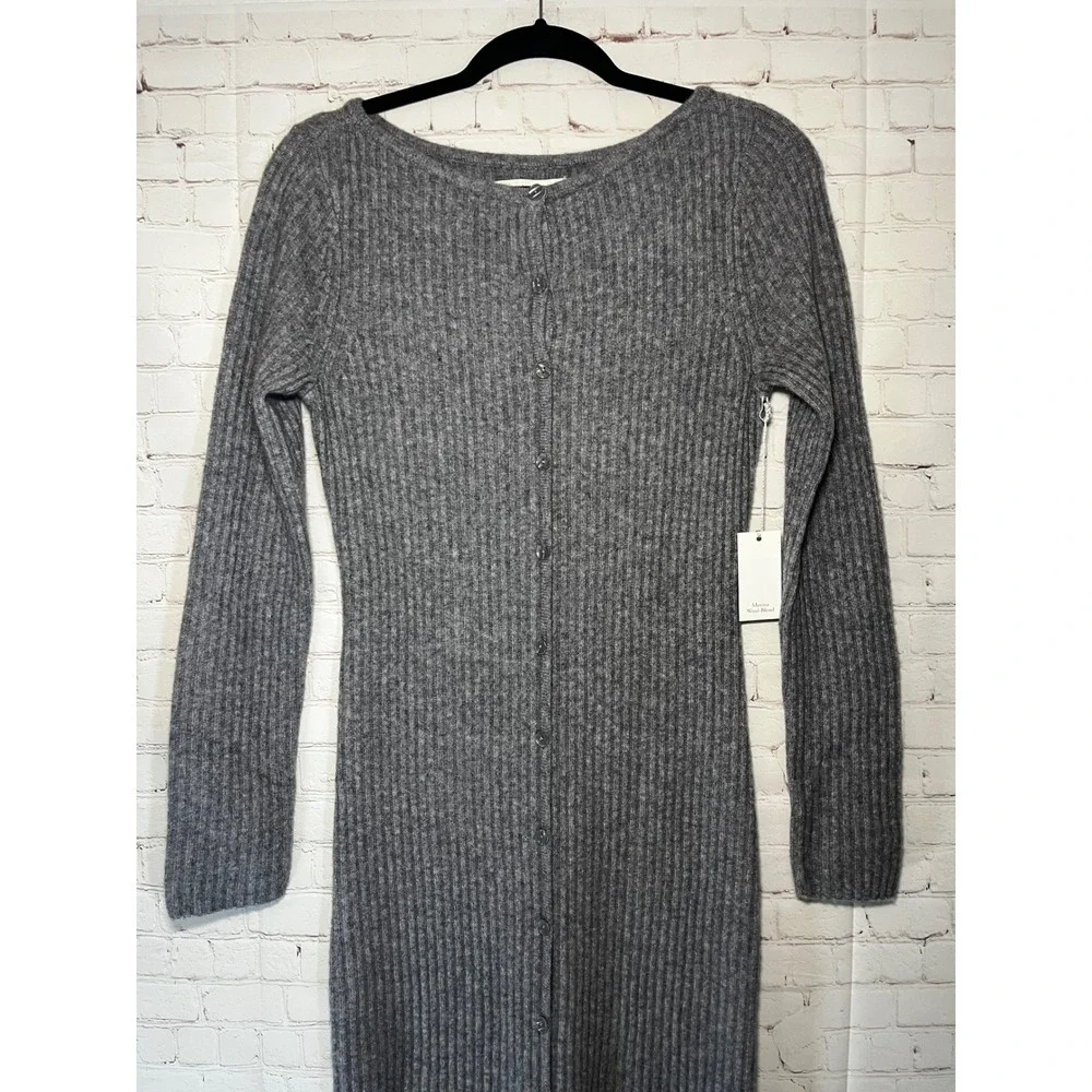 Abercrombie & Fitch Giselle Grey Merino Wool Ribbed Button Front Maxi Dress SM